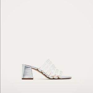 Zara Silver Mules with Lucite Straps